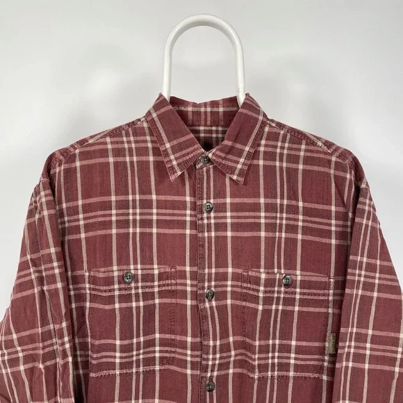 Timberland Vintage Plaid Shirt Workwear Chore Pockets Check Burnt Red Medium - Picture 2 of 11